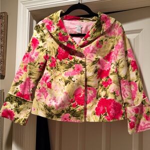 Anthropologie Vintage Odille Cabbage Rose Floral Cropped Blazer